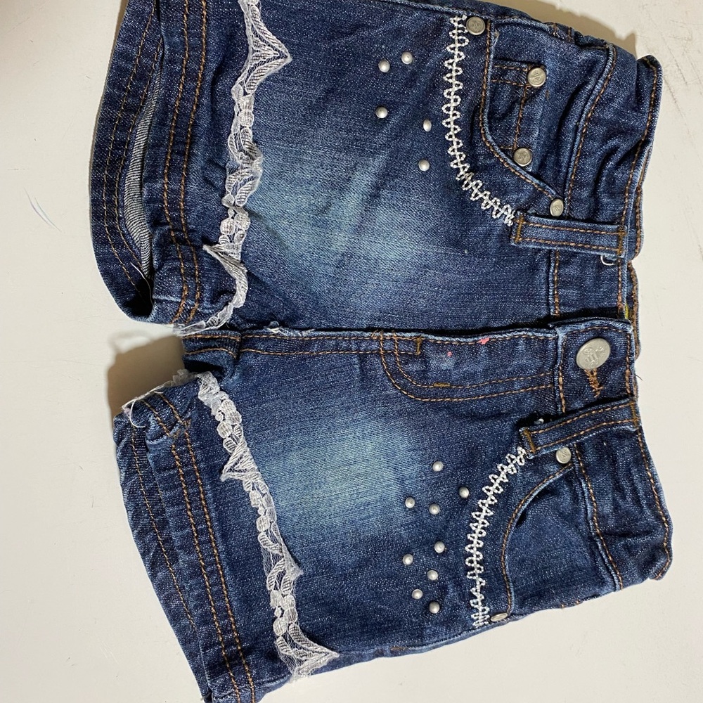 Blue Denim Kids Shorts with Lace Trim